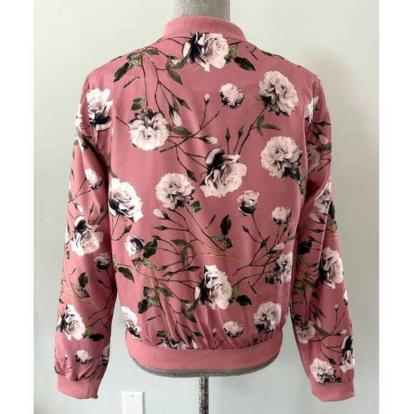 Iris Los Angeles Blush Pink Floral Rose Soft Bomber Jacket size M - Picture 2 of 8